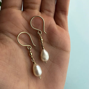 Dainty Beaded Gold Drop Pearl French Hook Earrings