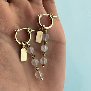 Personalised Rainbow Moonstone Drop Hoop Earrings