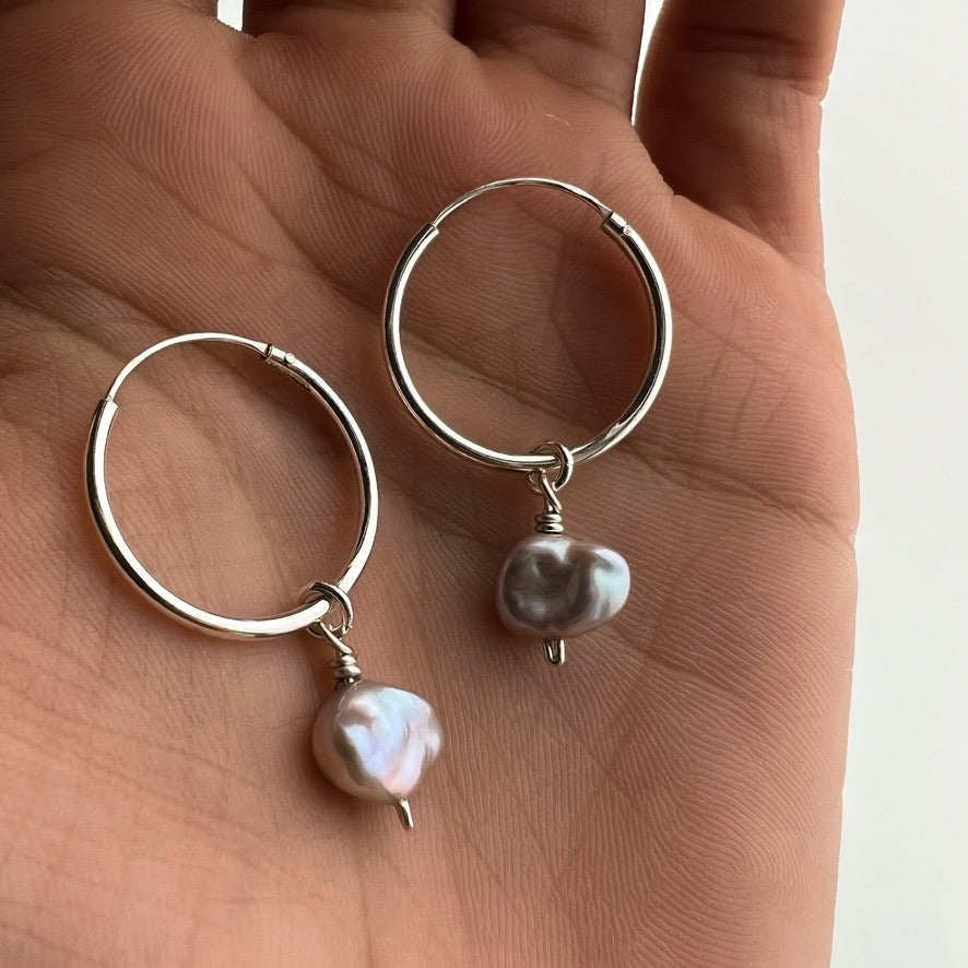 Silver Jia Keshi Pearl Hoops