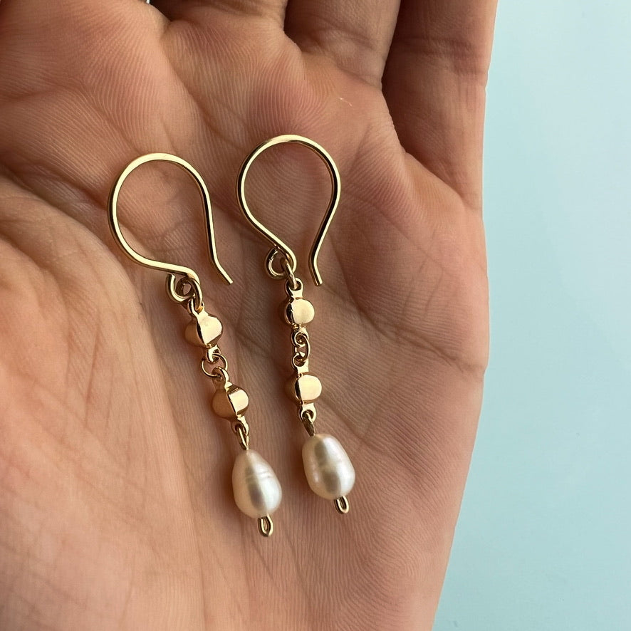 Dainty Gold Drop Pearl French Hook Earrings