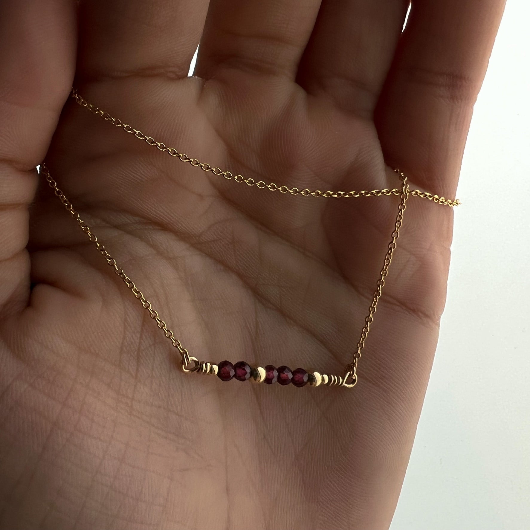 Rhodolite Garnet Gold Bar Necklace