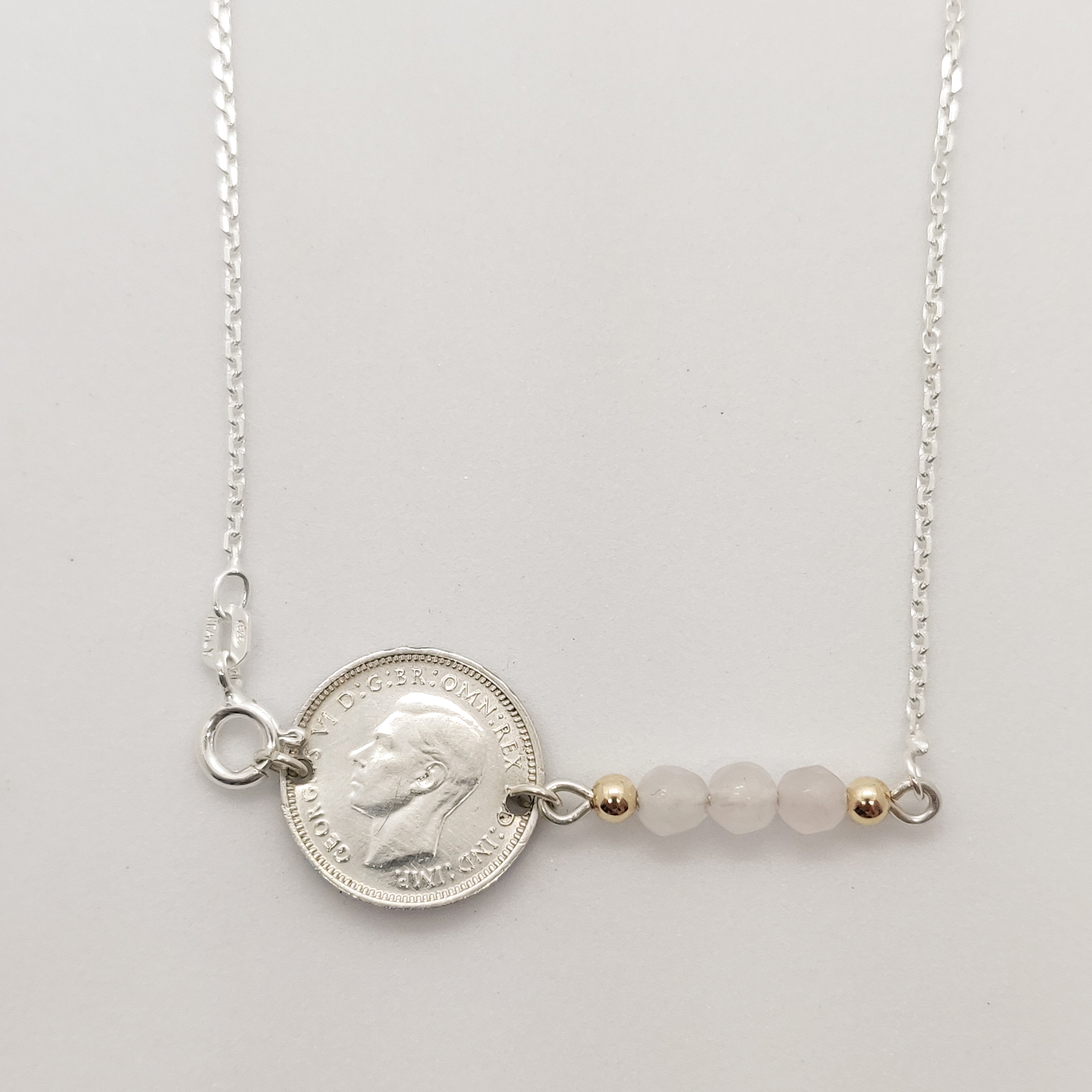 Threepence Rose Quartz Coin Necklace