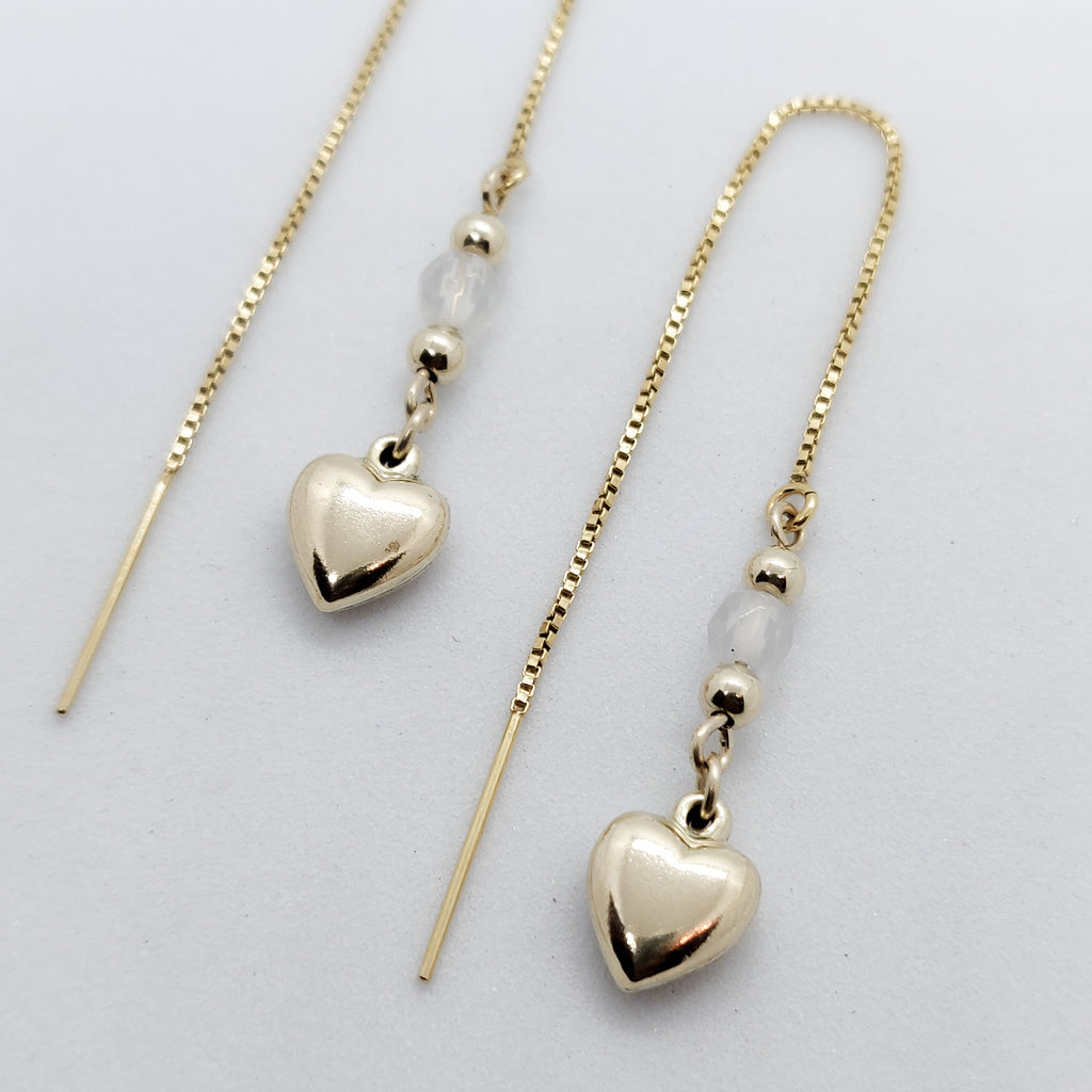 Maya Puffy Heart Gold Threader Earrings
