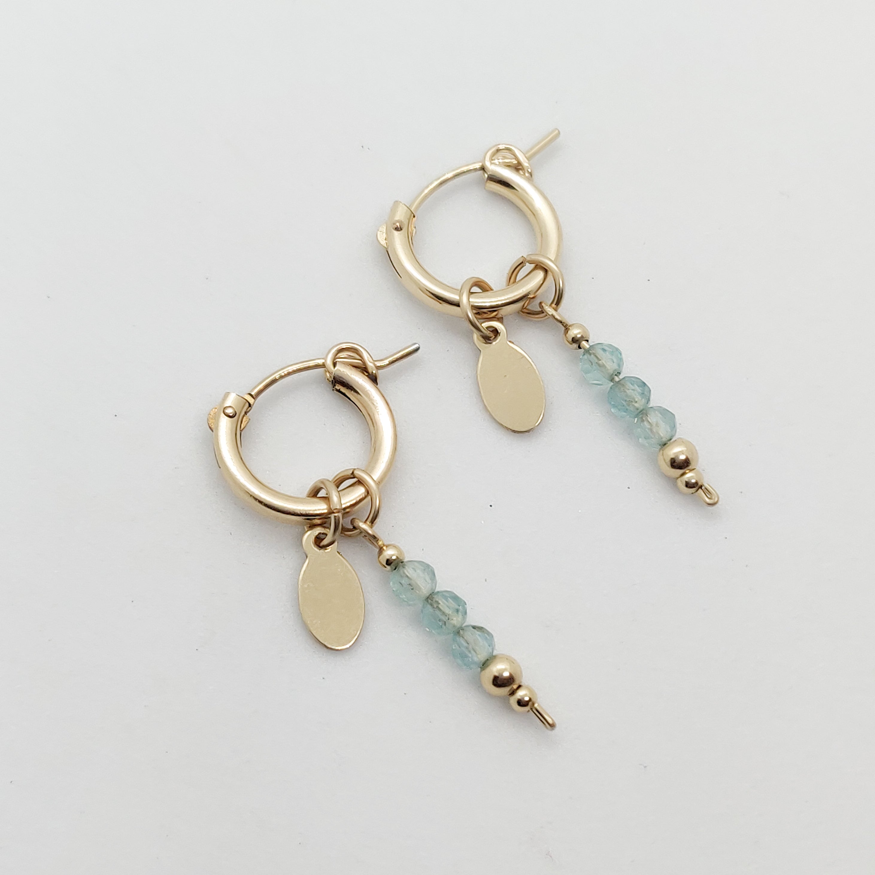 Gold Baby Blue Apatite Charm Hoops