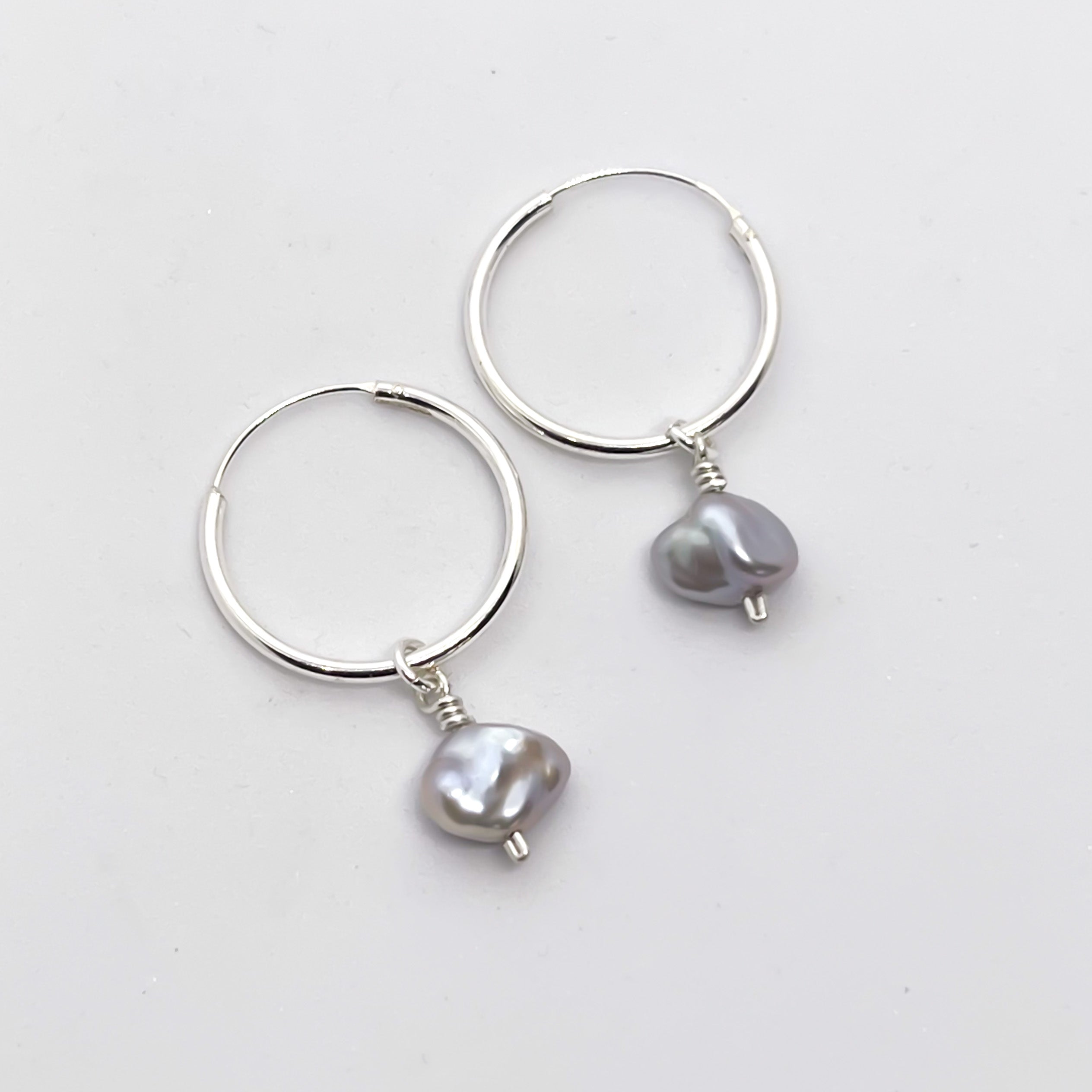 Silver Jia Keshi Pearl Hoops