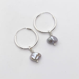 Silver Jia Keshi Pearl Hoops
