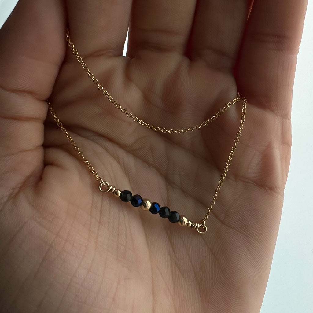 Blue Obsidian Gold Bar Necklace