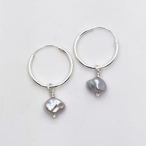 Silver Jia Keshi Pearl Hoops